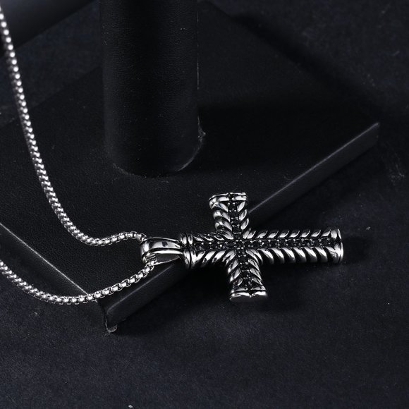 COPY - COPY - Silver Cross Necklace Black Crystals 925 Sterling Silver Titanium… - Picture 4 of 6